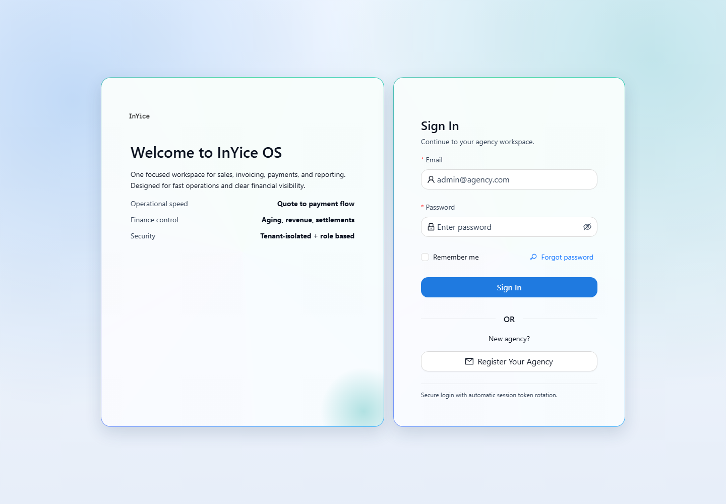 Sign in and manage your session: agency workspace reference
